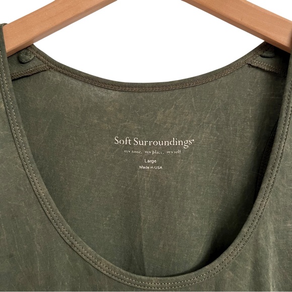 Soft Surroundings Ruffle Hem Knit Tank Dress Olive Green Vintage Wash Large - Picture 2 of 4